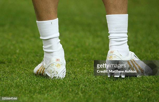 The boots of David Beckham of England during the international friendly soccer match between France and England. | Location: Saint Denis, France.