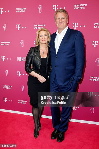 Claudia Kleinert and Michael Souvignier attend the Telekom Entertain TV Night at Hotel Zoo on April 28, 2016 in Berlin, Germany.