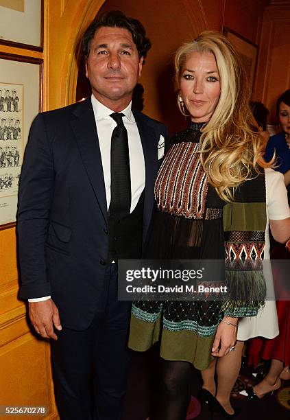 Giorgio Veroni and Tamara Beckwith attend a private dinner hosted by Fawaz Gruosi, founder of de Grisogono, at Annabels on April 28, 2016 in London,...