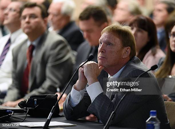 Oakland Raiders owner Mark Davis attends a Southern Nevada Tourism Infrastructure Committee meeting at UNLV on April 28, 2016 in Las Vegas, Nevada....