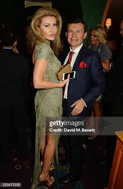 Alexandra Shishlova and Alexey Mauergauz attend a private dinner hosted by Fawaz Gruosi, founder of de Grisogono, at Annabels on April 28, 2016 in...