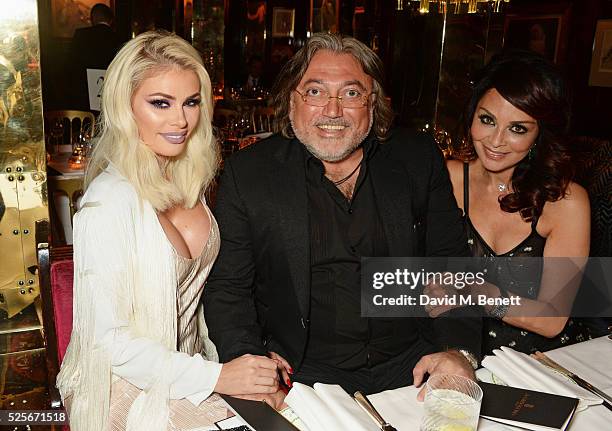 Chloe Sims, Robert Tchenguiz and Rena Kirdar Sindi attend a private dinner hosted by Fawaz Gruosi, founder of de Grisogono, at Annabels on April 28,...