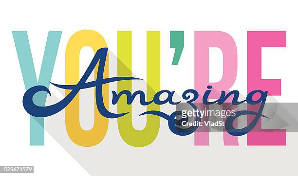 stockillustraties, clipart, cartoons en iconen met you are amazing colorful calligraphy note card - awe
