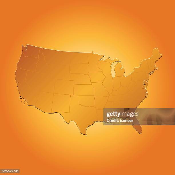 usa map on orange sunny background - heat map stock illustrations