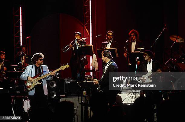 Washington, DC. 1-21-1989 Duck Dunn and Steve Cropper part of the Stax band play during the concert at the DC. Convention center as part of President...