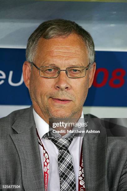 Lars Lagerback head coach / manager of Sweden during the UEFA EURO 2008 Group D preliminary round match between Greece and Sweden at the...