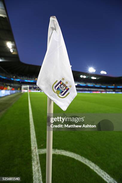 Logo on the corner flag at Parc Astrid / Constant Vanden Stockstadion the home stadium of RSC Anderlecht