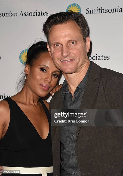 Actress Kerry Washington and Tony Goldwyn pose on the red carpet during the "Scandal-ous!" event hosted by the Smithsonian Associates with Shonda...