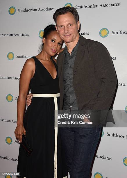 Actress Kerry Washington and Tony Goldwyn pose on the red carpet during the "Scandal-ous!" event hosted by the Smithsonian Associates with Shonda...