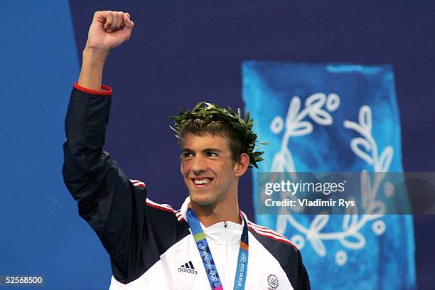 Schwimmen: Olympische Spiele Athen 2004, Athen; Lagen 400m / Maenner; Gold und neuer Weltrekord fuer Michael PHELPS / USA 14.08.04.