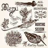 Collection of vector hand drawn animals hunting season design