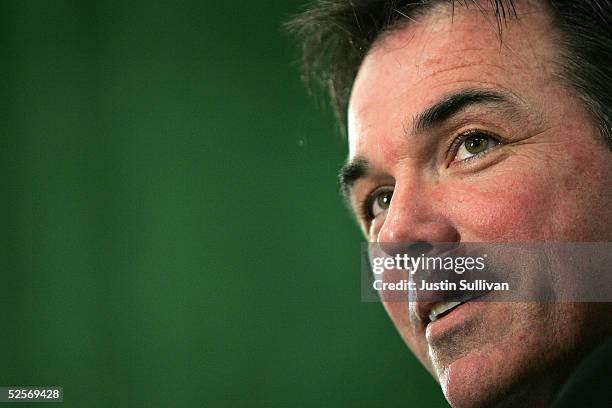 Oakland Athletics Vice President and General Manager Billy Beane speaks during a news conference announcing Lew Wolff as the new owner and managing...