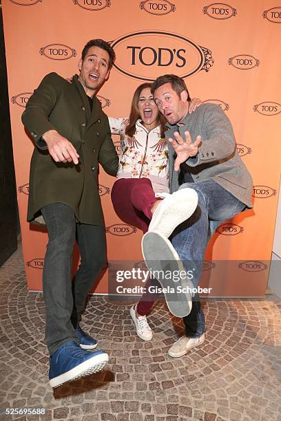 Alexander Mazza, Karen Webb and Jan Hartmann during the TOD'S 'The art of leather' party on April 28, 2016 in Munich, Germany.