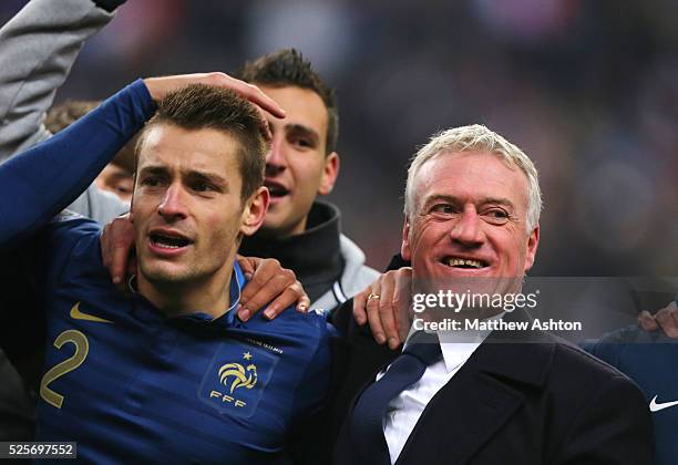 Mathieu Debuchy of France and Didier Deschamps the head coach / manager of France