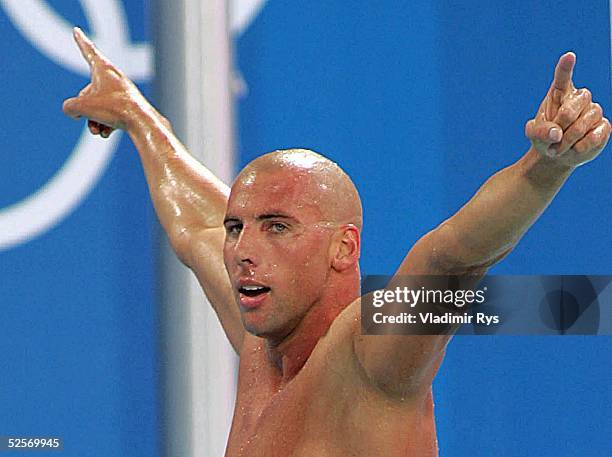 Schwimmen: Olympische Spiele Athen 2004, Athen; Freistil 1500m / Maenner; Jubel Grant HACKET / AUS - Gold - im neuem Olympischen Rekord 21.08.04.