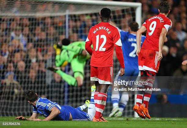 John Terry of Chelsea watches as Paulo Gazzaniga of Southampton fails to save his shot and scores to make it 2-1