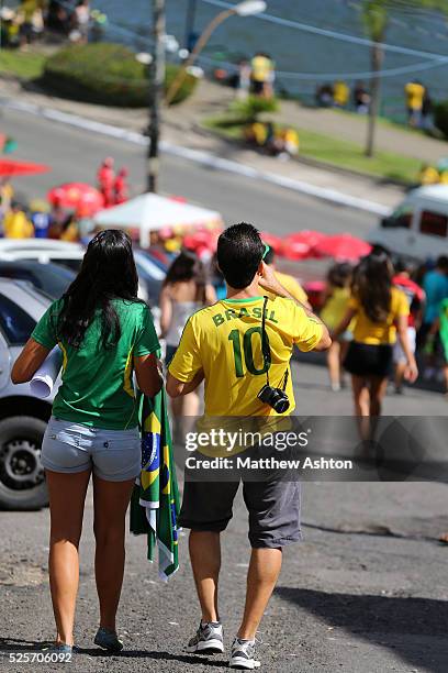 Brazil fan wearing a football shirt with the number 10 TEN on the back around the streets of Salvador, Bahia one of the host venues for the FIFA 2014...
