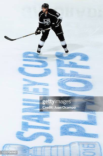 Jamie McBain of the Los Angeles Kings skates in Game Two of the Western Conference Quarterfinals against the San Jose Sharks during the 2016 NHL...