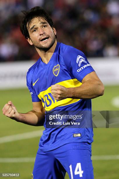 Nicolas Lodeiro of Boca Juniors celebrates after scoring the second goal of his team during a first leg match between Cerro Porteno and Boca Juniors...