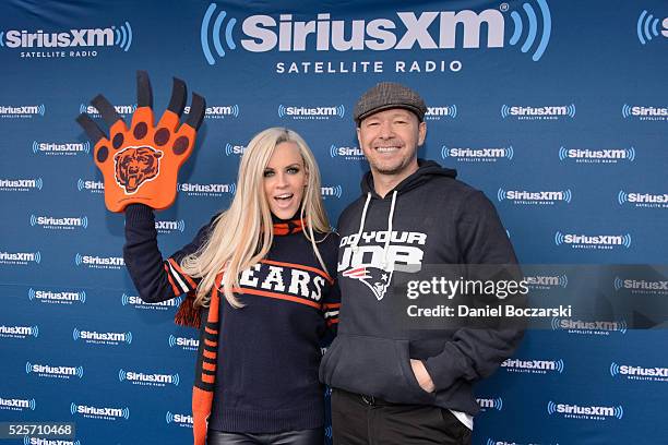 Jenny McCarthy and Donnie Wahlberg attend during Jenny McCarthy's SiriusXM show from Grant Park in Chicago, IL before the NFL Draft on April 28, 2016...