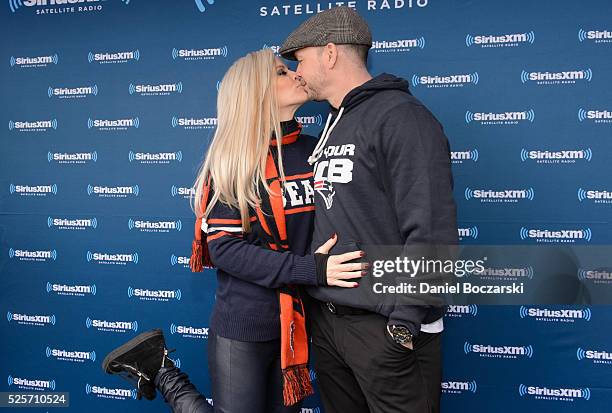 Jenny McCarthy and Donnie Wahlberg attend during Jenny McCarthy's SiriusXM show from Grant Park in Chicago, IL before the NFL Draft on April 28, 2016...