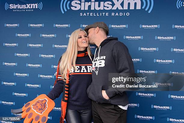 Jenny McCarthy and Donnie Wahlberg attend during Jenny McCarthy's SiriusXM show from Grant Park in Chicago, IL before the NFL Draft on April 28, 2016...