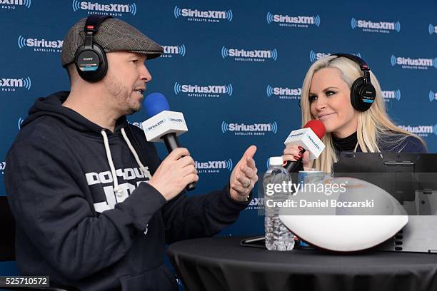 Donnie Wahlberg and Jenny McCarthy attend Jenny McCarthy's SiriusXM show from Grant Park in Chicago, IL before the NFL Draft on April 28, 2016 in...