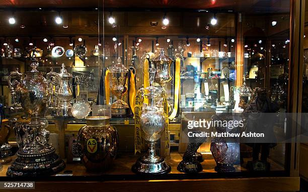 The Coca Cola Football League Championship trophy in the Wolverhampton Wanderers Football Club Trophy cabinet