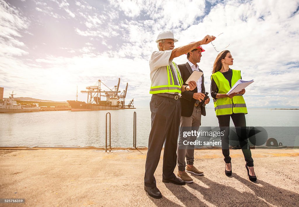 Workers at commercial transport dock