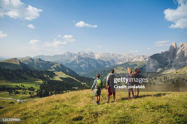 adventures on the dolomites at summer - val-di-fassa stockfoto's en -beelden