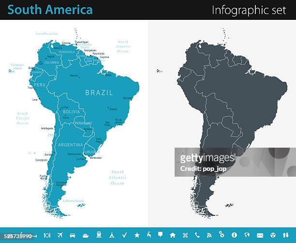 ilustrações, clipart, desenhos animados e ícones de mapa da américa do sul – infográfico conjunto - capitais internacionais