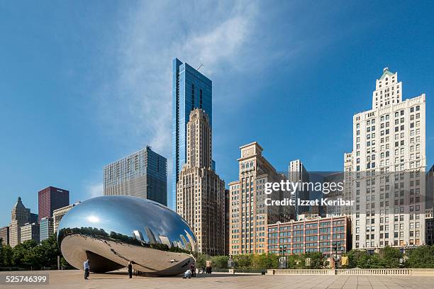 chicago skyline at millennium park, illinois - chicago sculpture stock pictures, royalty-free photos & images