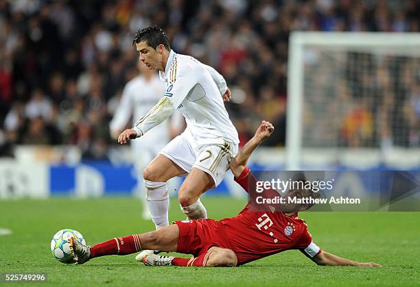 Cristiano Ronaldo of Real Madrid and Philip Lahm of Bayern Munich