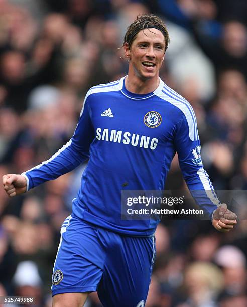 Fernando Torres of Chelsea celebrates after scoring a goal to make it 4-0