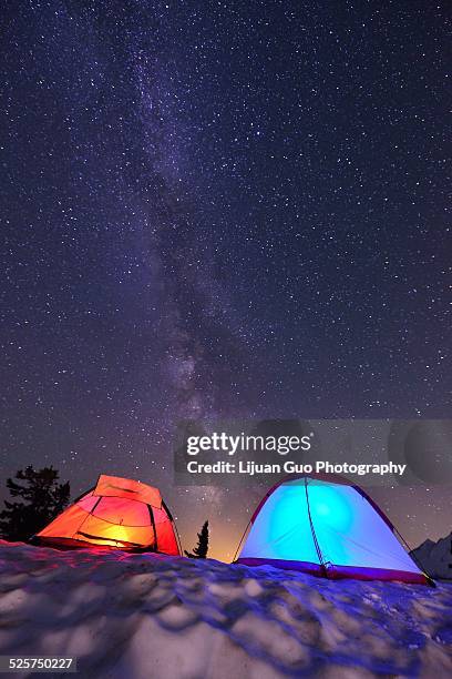 tents and milky way - mt baker stock pictures, royalty-free photos & images