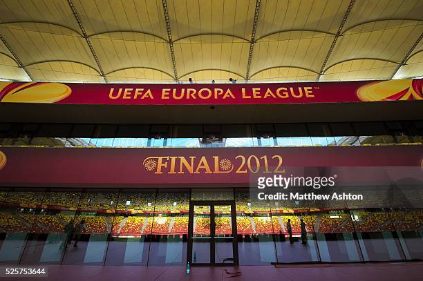 Signage in the National Arena / Arena Nationala Stadium ahead of the UEFA Europa League Final 2012 - Atletico Madrid v Athletic Bilbao in Bucharest,...