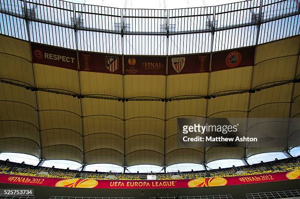 Stadium signage in the National Arena / Arena Nationala ahead of the UEFA Europa League Final 2012 - Atletico Madrid v Athletic Bilbao in Bucharest,...