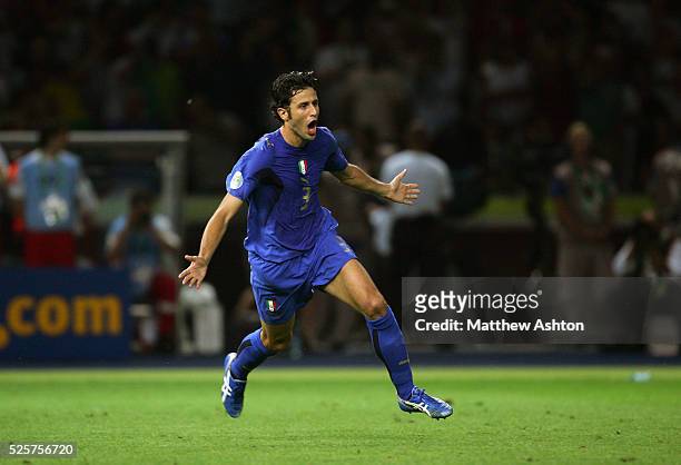 World Cup 2006 Final : Fabio Grosso of Italy celebrates after scoring the winning penalty kick during the shoot out