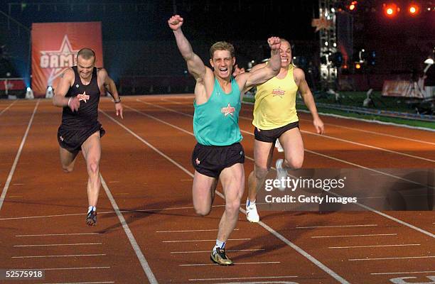 Philip Olivier of the boys participates in the 100m sprint event on day eight, the grand finale of the new series of the reality TV show The Games,...