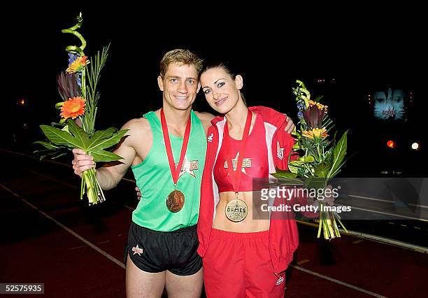 Philip Olivier and Kirsty Gallacher celebrate winning on day eight, the grand finale of the new series of the reality TV show The Games, at the Don...