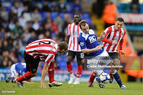 James McFadden of Birmingham City gets through the Sunderland defence