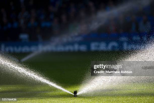 Sprinklers water the pitch at St Andrews, home of Birmingham City