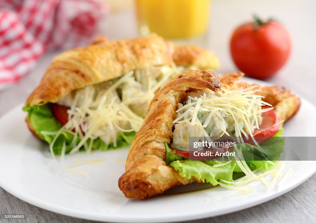 Croissant with chicken avocado salad