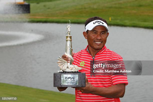 Thongchai Jaidee of Thailand holds the ISPA Handa Wales Open trophy