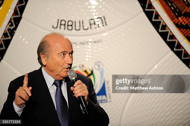 President Joseph Sepp Blatter at the launch of the FIFA 2010 World Cup South Africa Adidas Jabulani ball