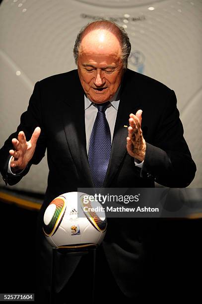 President Joseph Sepp Blatter with the FIFA 2010 World Cup South Africa Adidas Jabulani ball