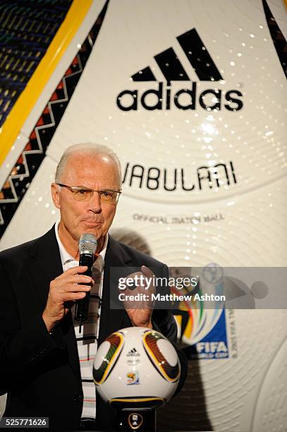 Franz Beckenbauer at the launch of the FIFA 2010 World Cup South Africa Adidas Jabulani ball