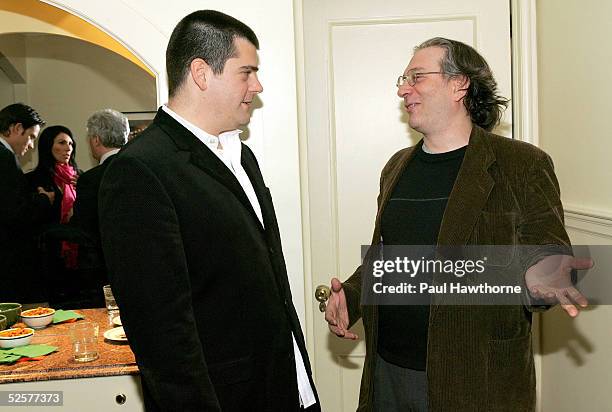 Director Nimrod Antal and AM New York writer Brad Balfour attend a party for Antal's directorial debut of "Kontroll" at Andrew Herwitz's home April...