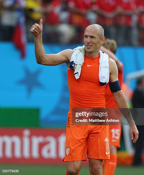 Thumbs up from Arjen Robben of Netherlands at the end of the match