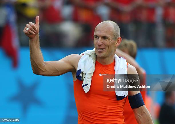 Thumbs up from Arjen Robben of Netherlands at the end of the match